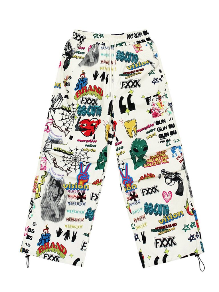 StellarWear Men's Graffiti Print Wide Leg Pants