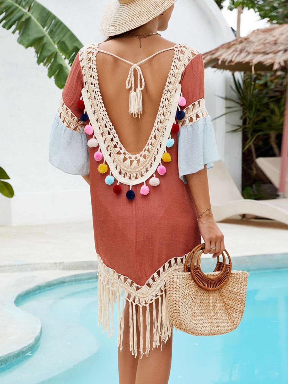 Yup Knit Backless Tassel Hem V-Neck Cover-Up - Image 3