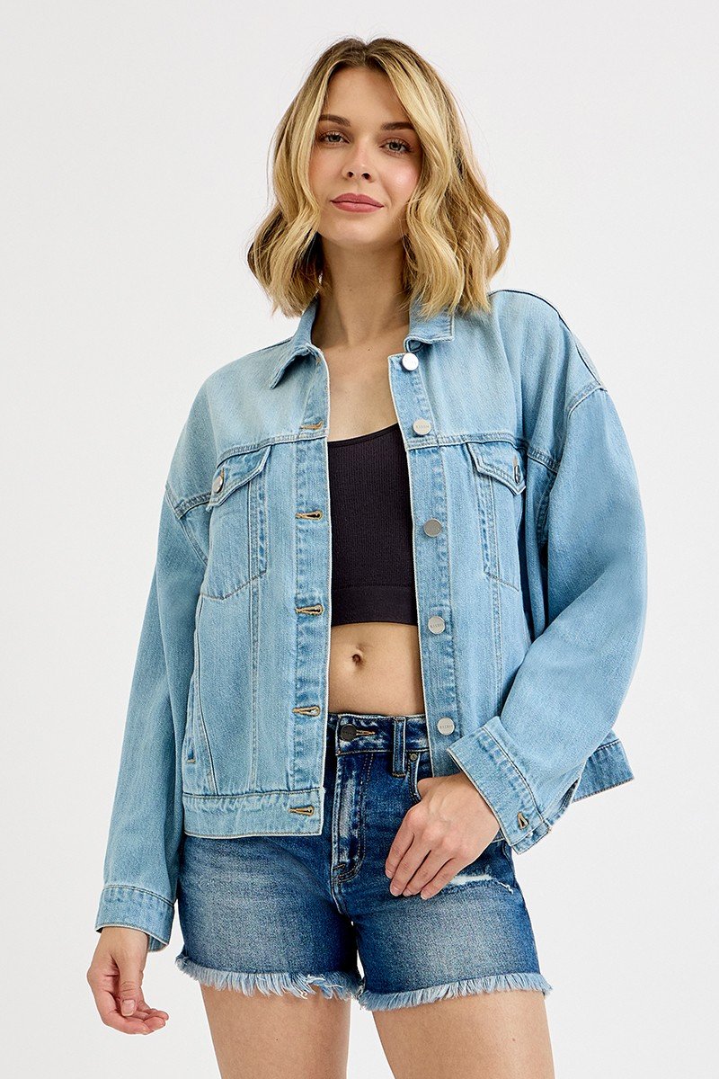 RISEN RISEN Washed Dropped Shoulder Denim Jacket - Image 3