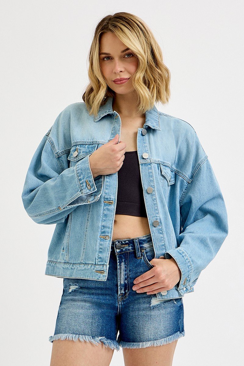 RISEN RISEN Washed Dropped Shoulder Denim Jacket - Image 5