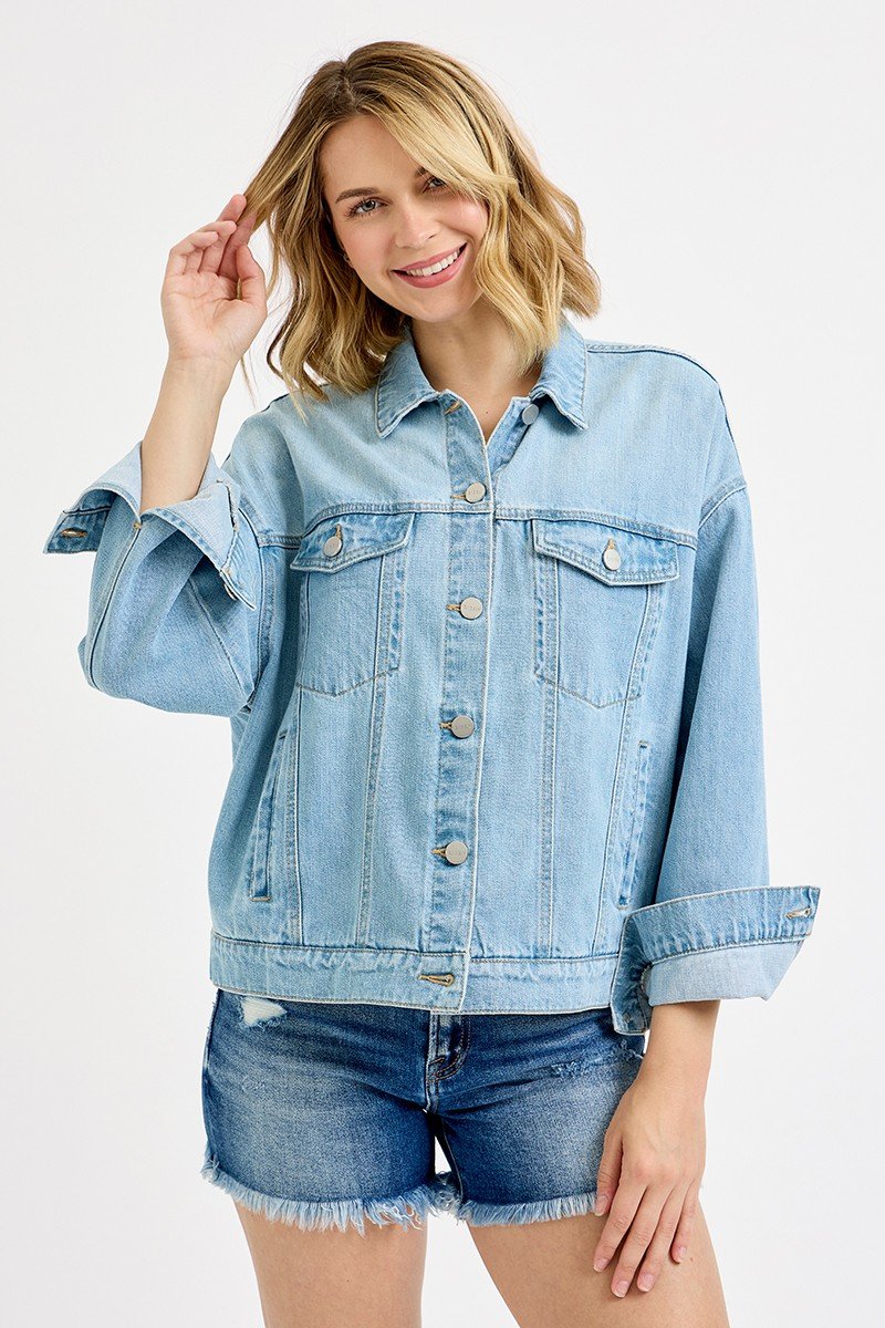 RISEN RISEN Washed Dropped Shoulder Denim Jacket - Image 4
