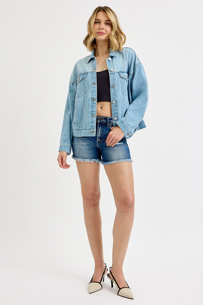 RISEN RISEN Washed Dropped Shoulder Denim Jacket - Image 6