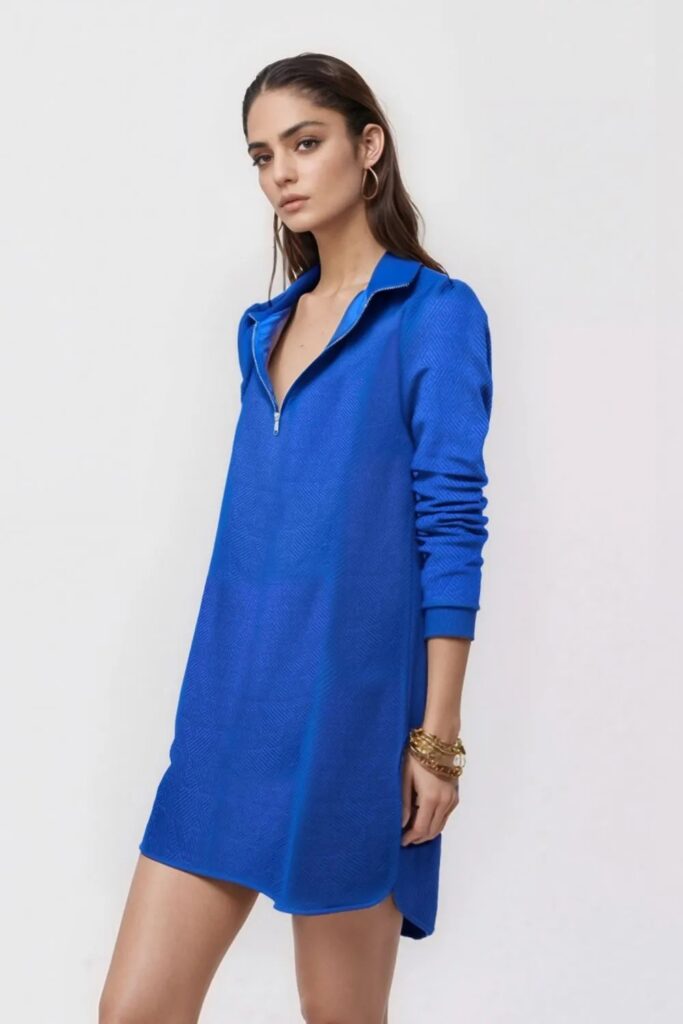 Double Take Double Take Textured Quarter Zip Long Sleeve Dress