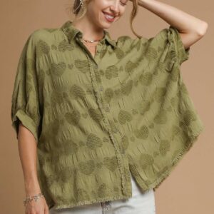 Umgee USA Umgee Jacquard Heart Collared Shirt