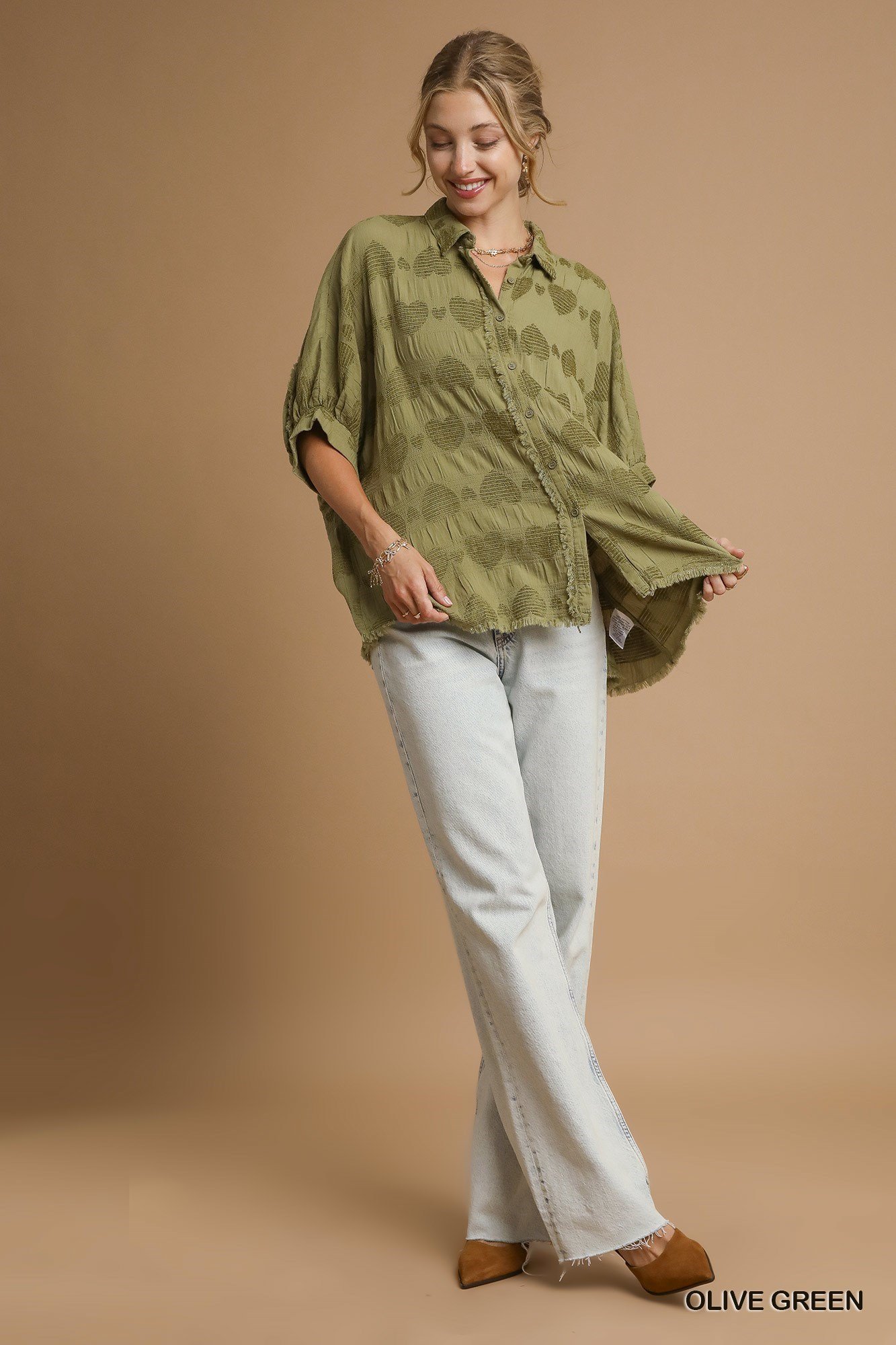 Umgee USA Umgee Jacquard Heart Collared Shirt - Image 5