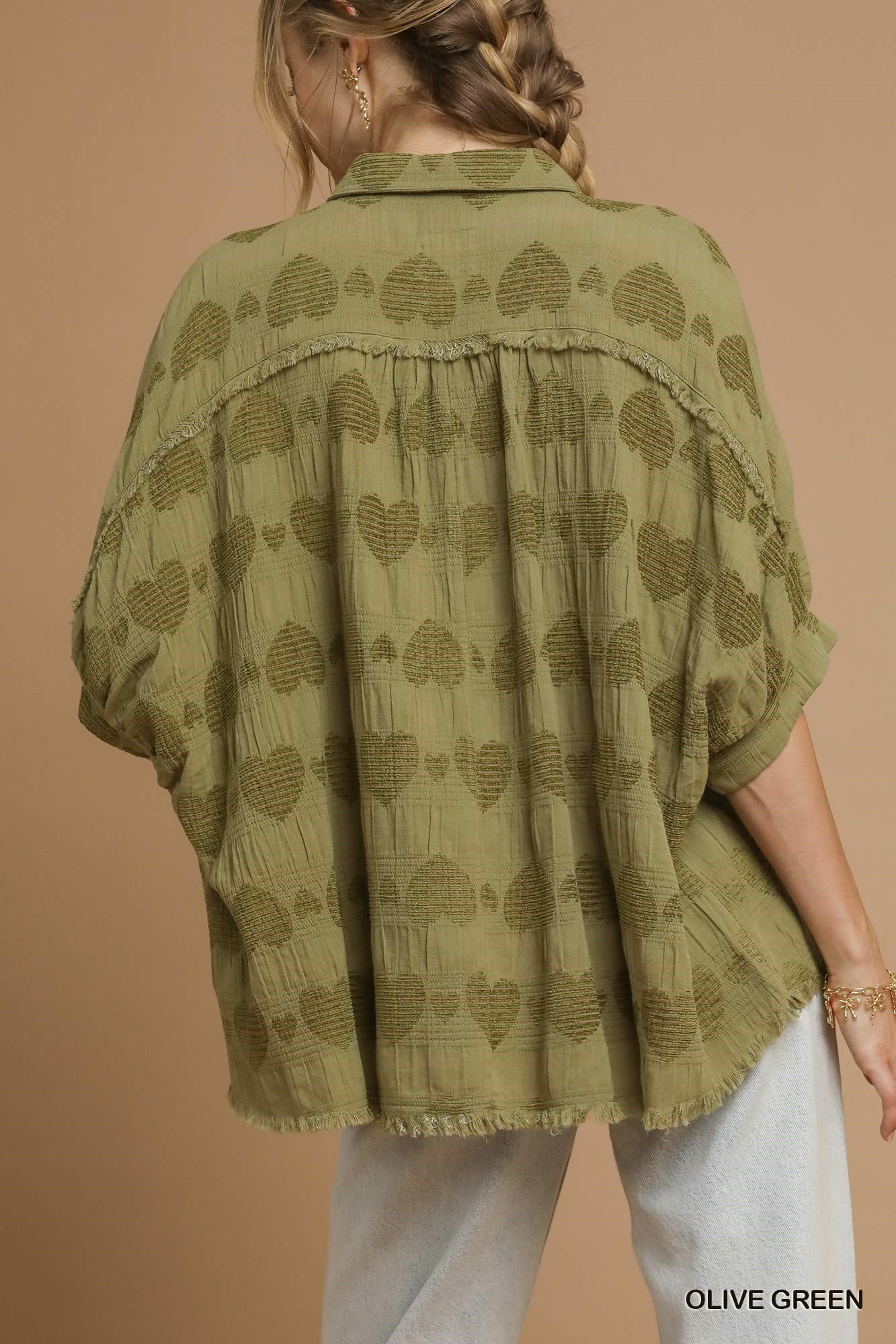 Umgee USA Umgee Jacquard Heart Collared Shirt - Image 2