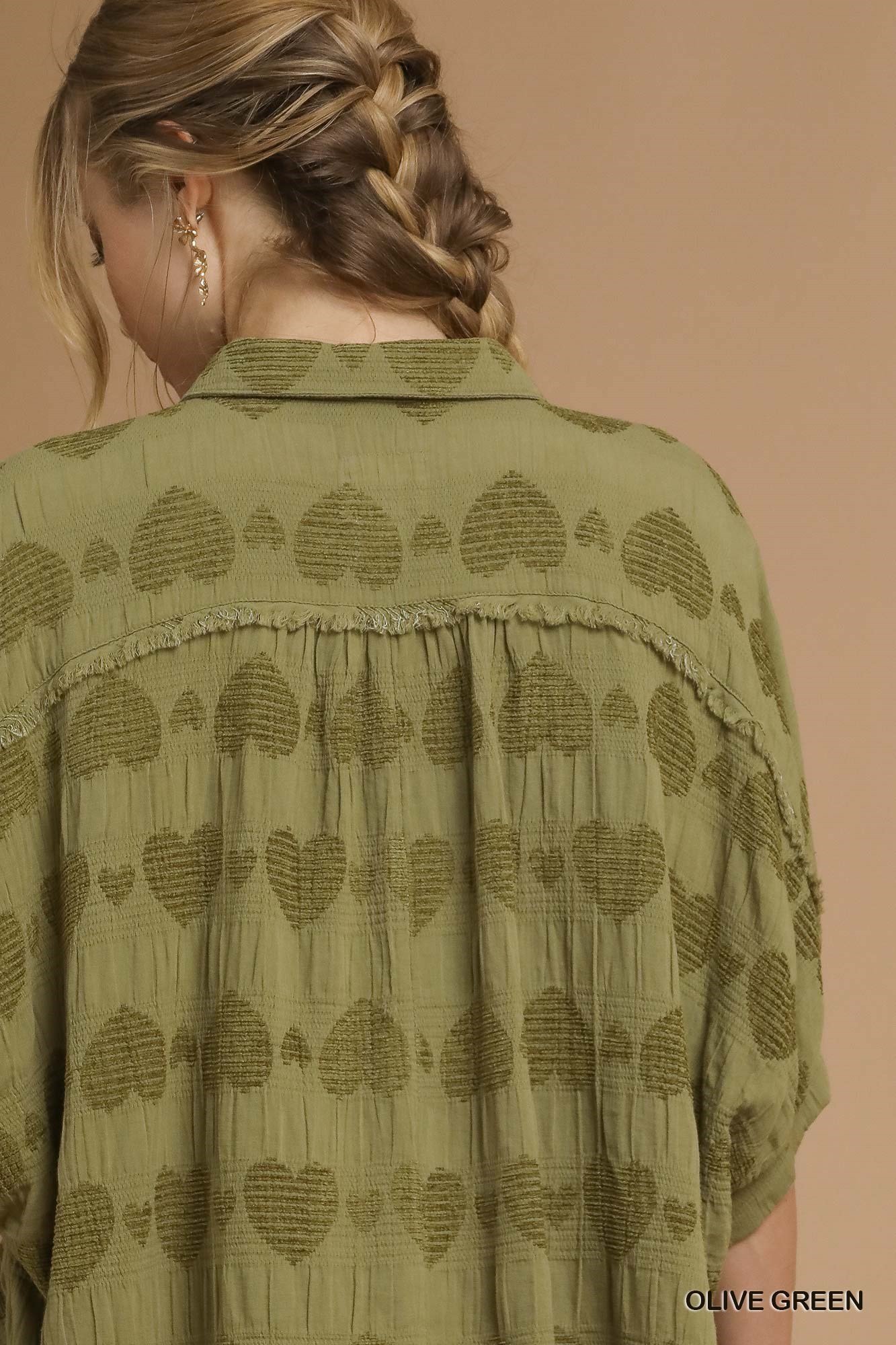 Umgee USA Umgee Jacquard Heart Collared Shirt - Image 3