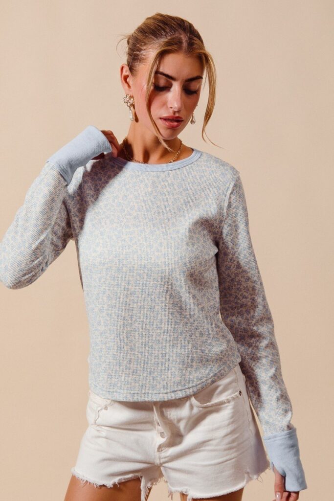 Floral Knit Top with Contrast Cuffs