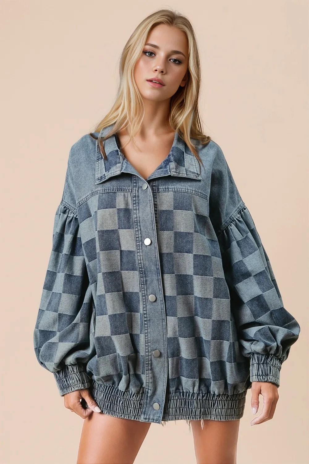 Double Take Double Take Checkered Button Up Denim Jacket