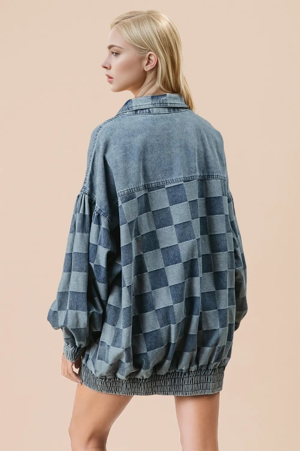 Double Take Double Take Checkered Button Up Denim Jacket - Image 2