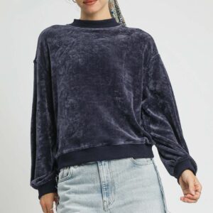 Umgee Velour Crewneck Balloon Sleeve Sweatshirt