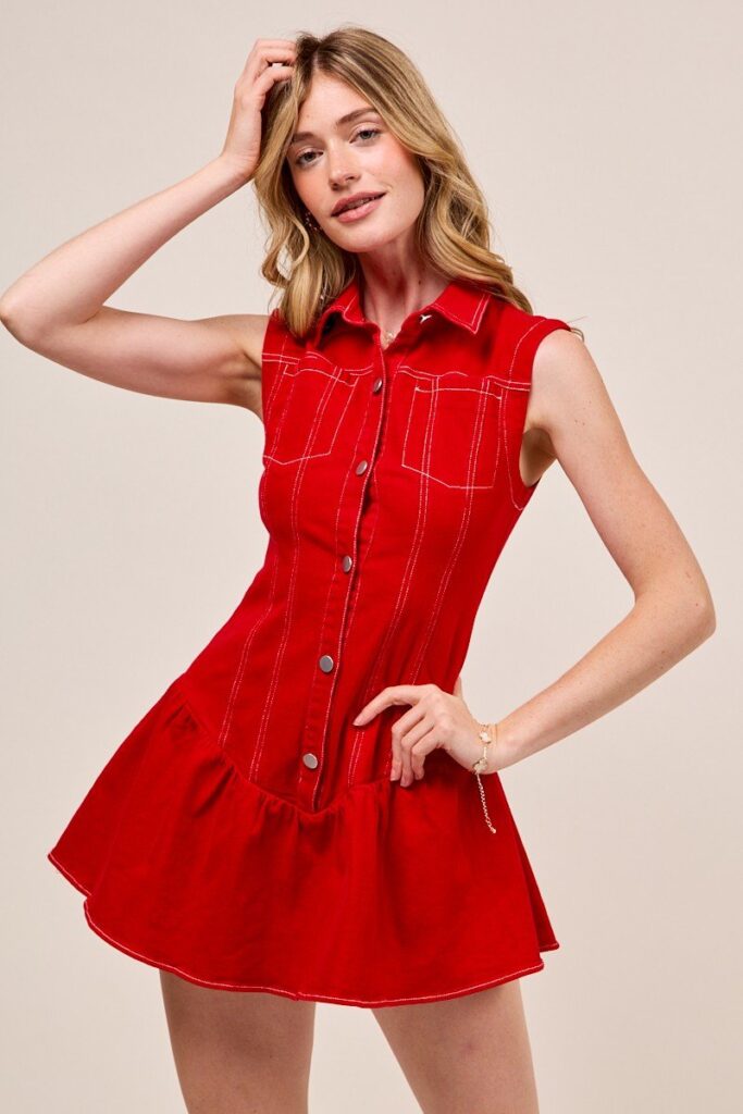 SO ME SO ME Button Down Sleeveless Collared Game Day Mini Dress