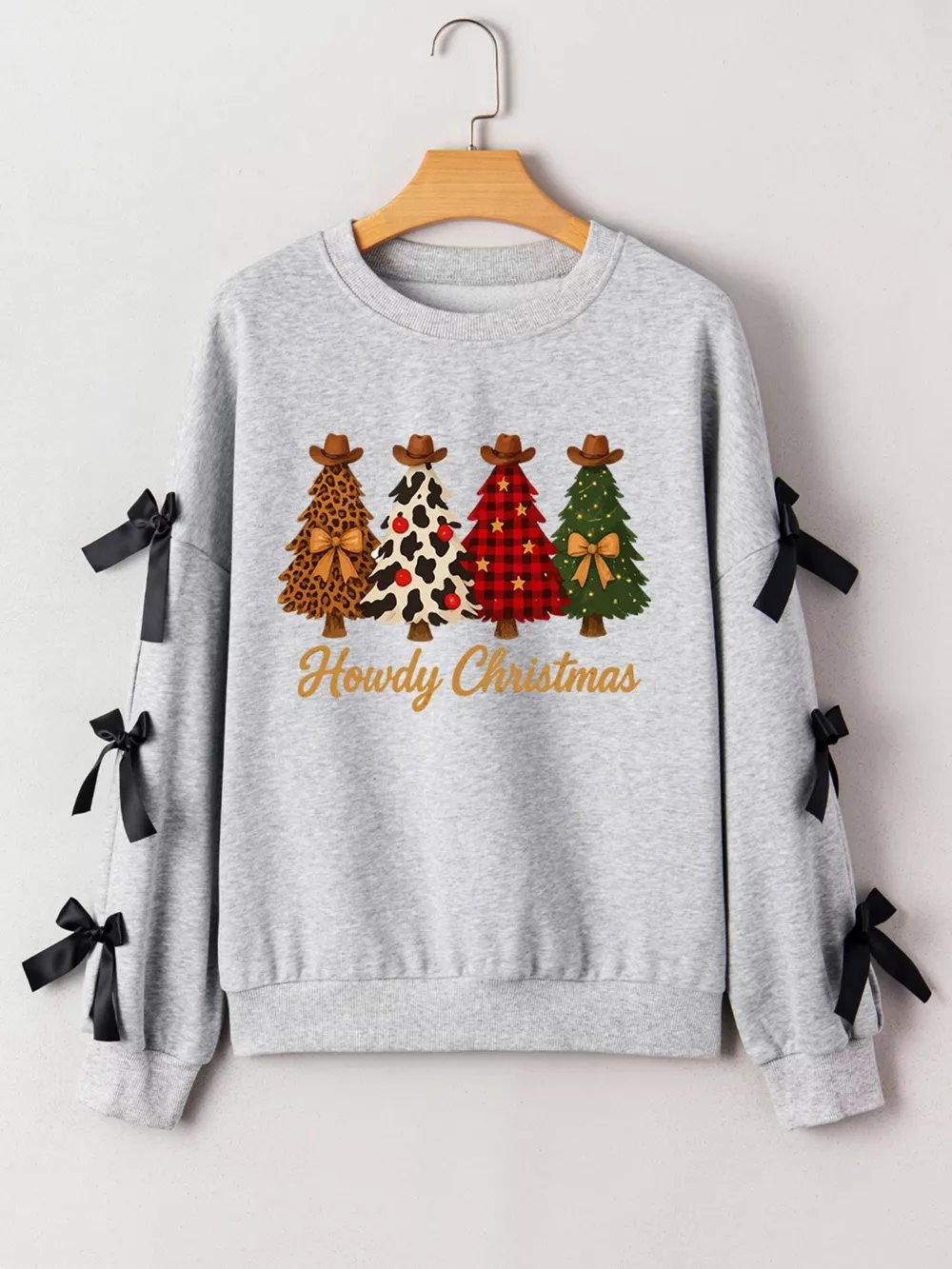 Howdy Christmas 4 Trees Ribbon Bow Decor Sweatshirt