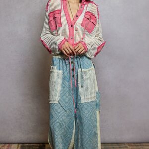 2025/10/1000908961.jpg POL POL Texture Woven Button Down Hooded Shirt with Drawstring Hem