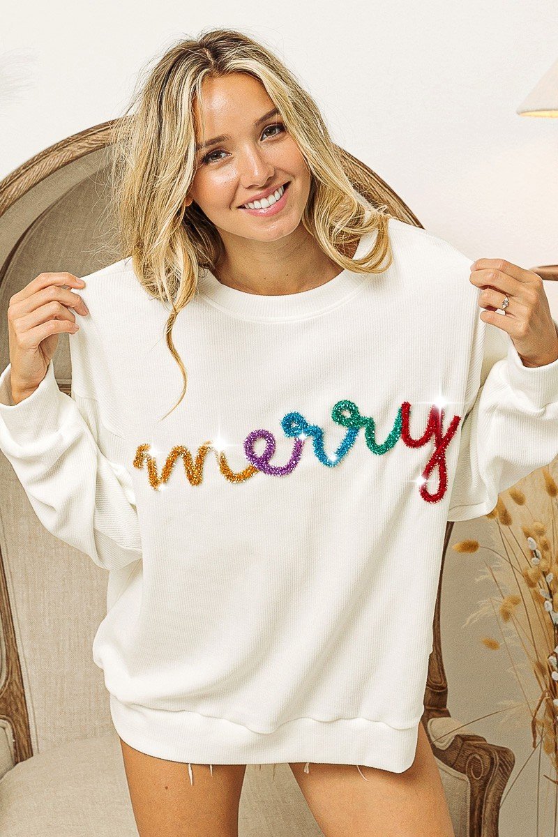 BiBi BiBi Merry Tinsel Lettering Drop Shoulder Sweatshirt - Image 4