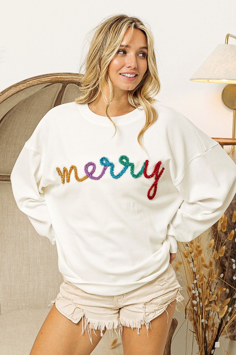 BiBi BiBi Merry Tinsel Lettering Drop Shoulder Sweatshirt - Image 2