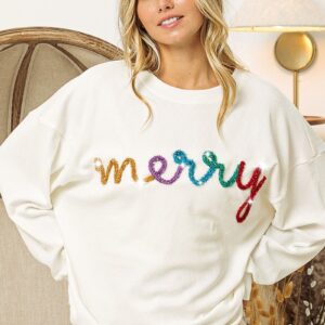 2025/10/1000909006.jpg BiBi BiBi Merry Tinsel Lettering Drop Shoulder Sweatshirt