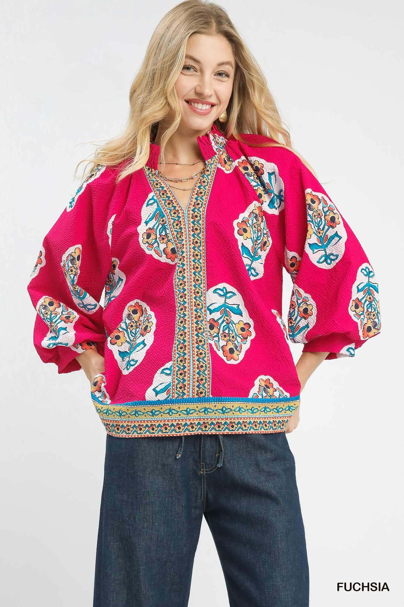 Umgee Boho Floral Print Tunic Blouse - Image 5
