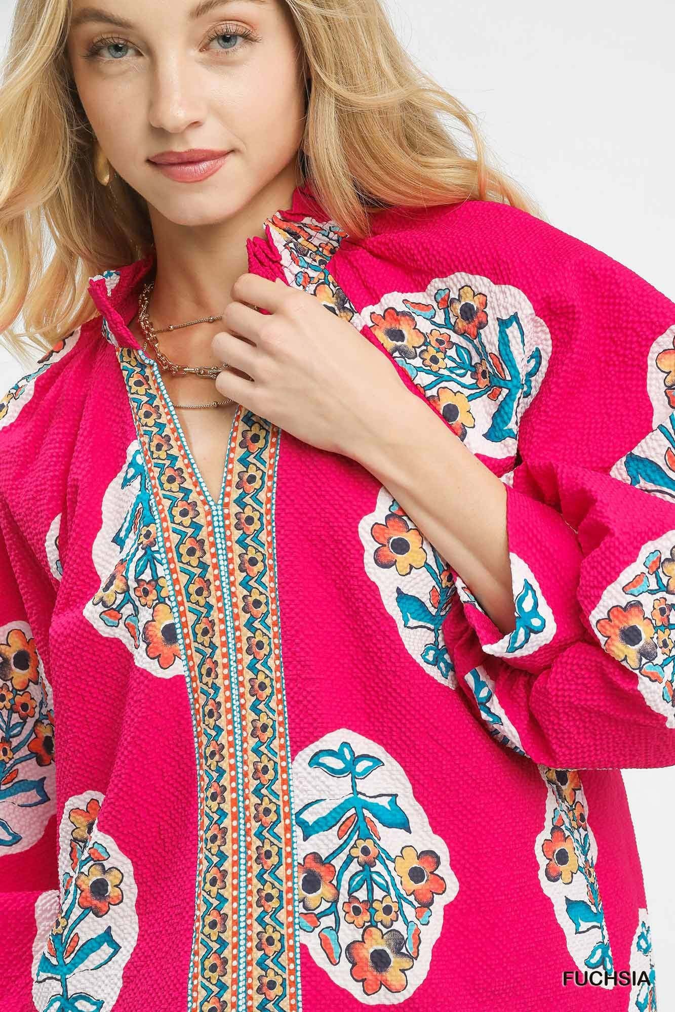 Umgee Boho Floral Print Tunic Blouse - Image 2