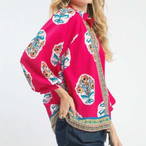 Umgee Boho Floral Print Tunic Blouse