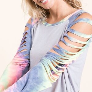 2025/10/1000911224.jpg BiBi BiBi Jersey Knit Top with Tie Dye Laser Cut Sleeves