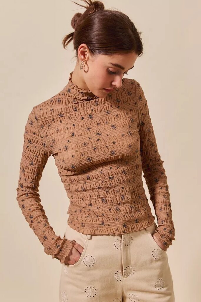 SO ME SO ME Floral Print Textured Long Sleeve Knit Top