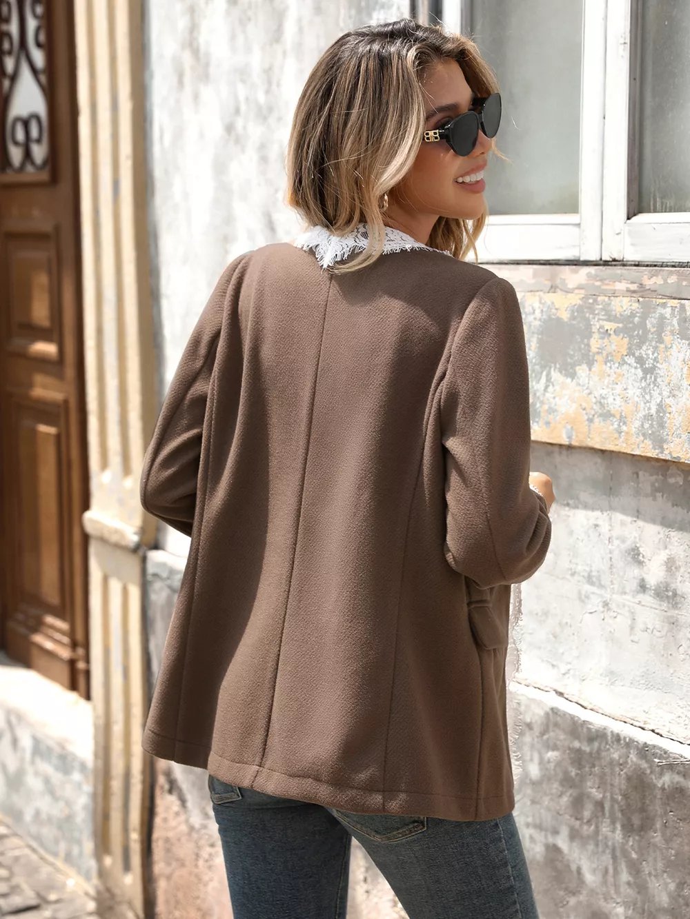 Lace Trim Button Up Blazer