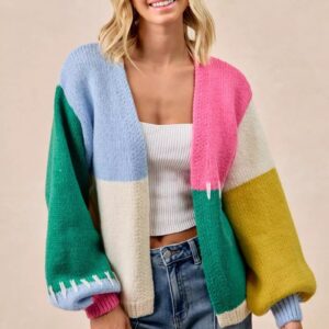 2025/11/1000913905.jpg BiBi BiBi Color Block Open Front Sweater Cardigan